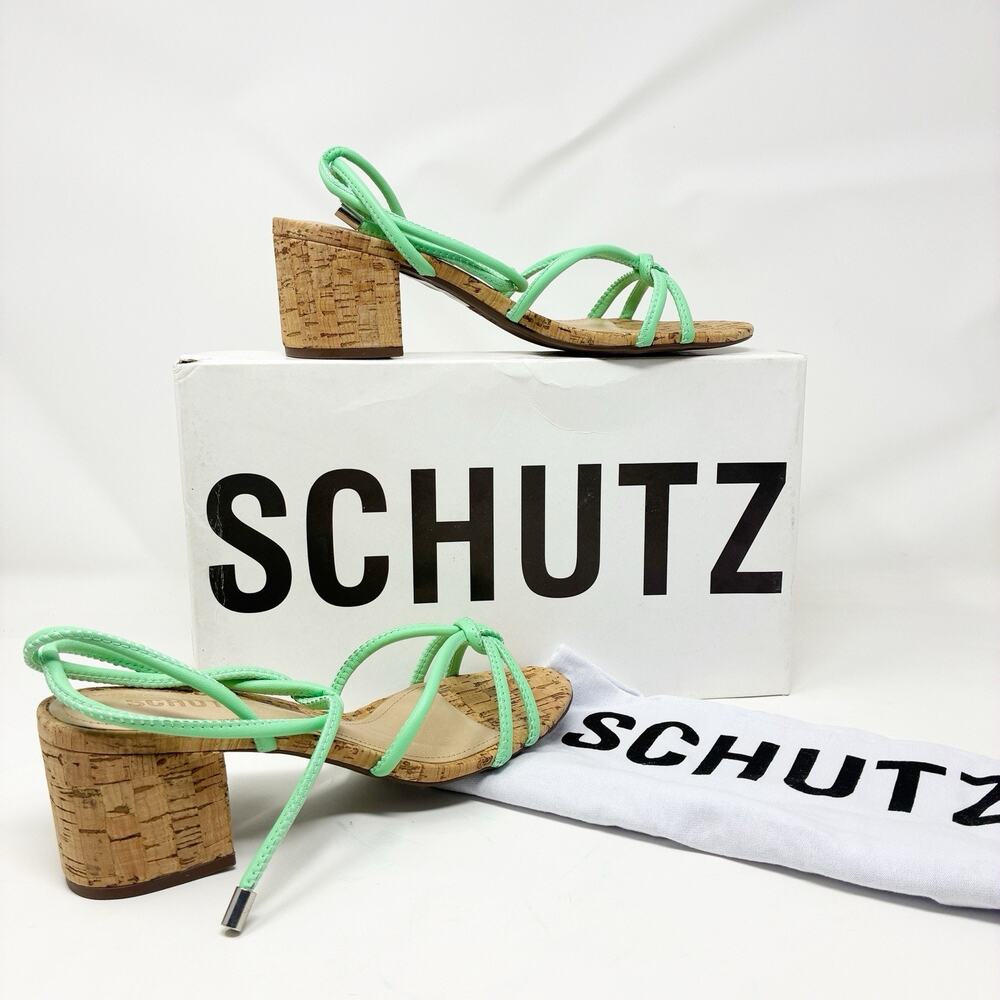 Schutz Suzy Mint Green Block Cork Heel Sandal 6.5 NIB